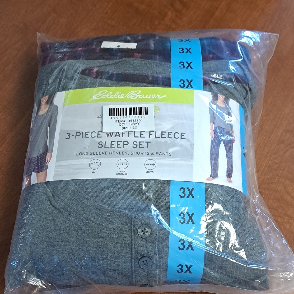 Eddie Bauer Gray Waffle Fleece 3-Piece Sleep Set 3X